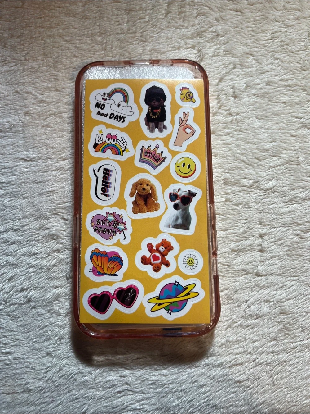 iPhone 15 Clear Rose Protective Phone Case with Puppy Stickers